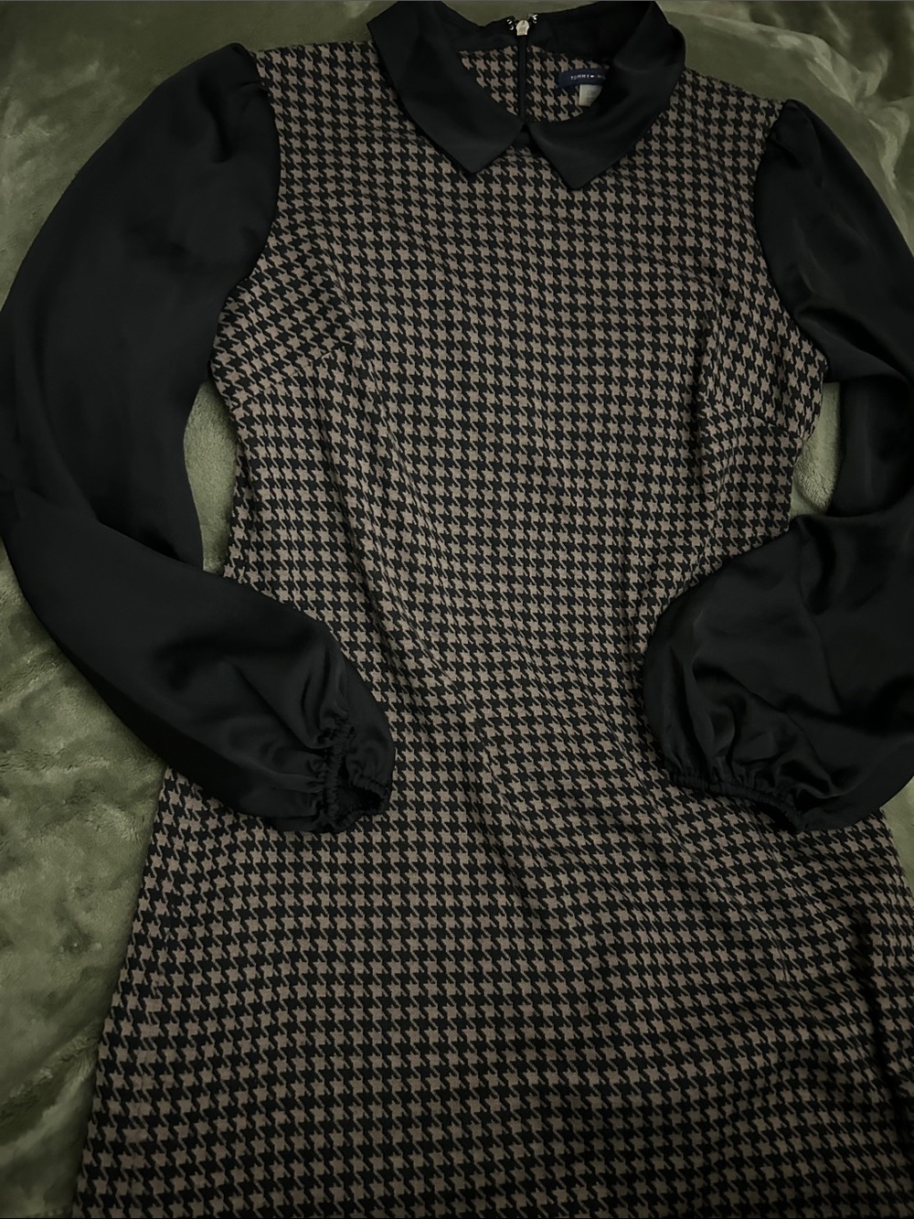 Tommy Hilfiger Houndstooth Long-Sleeve Dress in Black and Brown